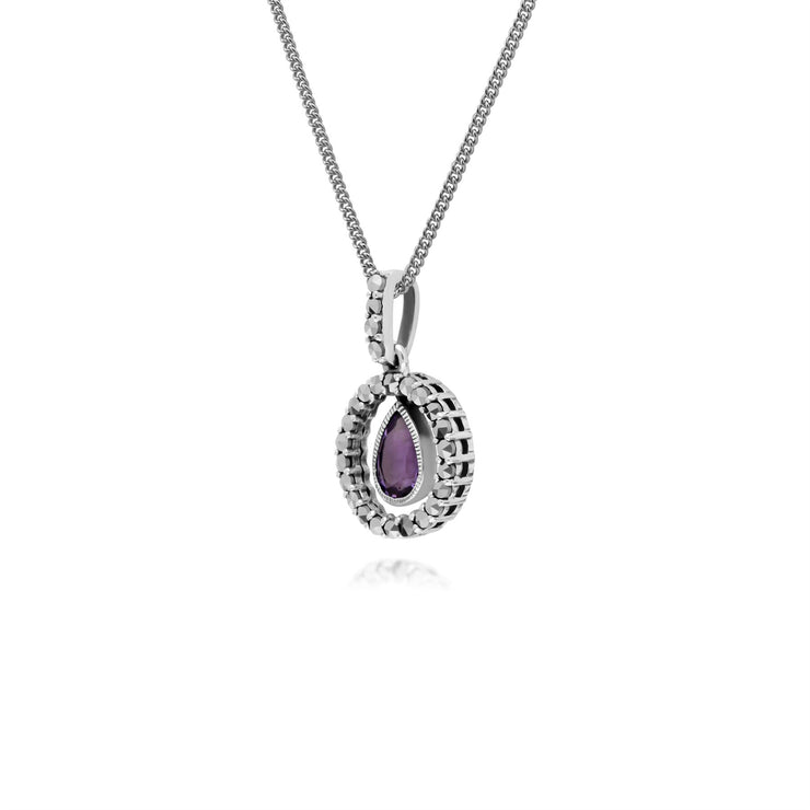 Collana in argento sterling con gocce d'acqua, ametista e marcasite rotonda, 45 cm