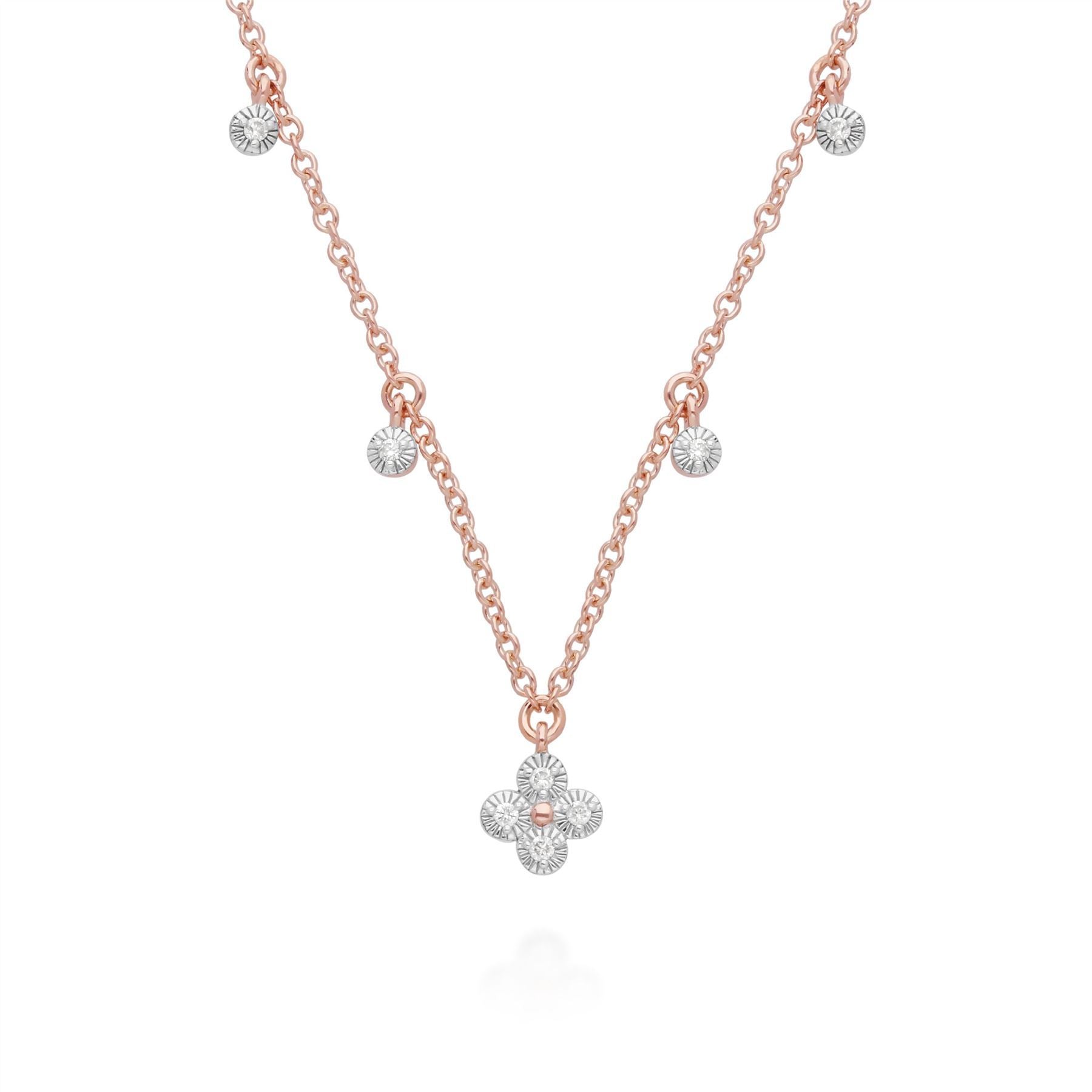 Diamond Flowers Choker Charm Necklace in 9ct Rose Gold
