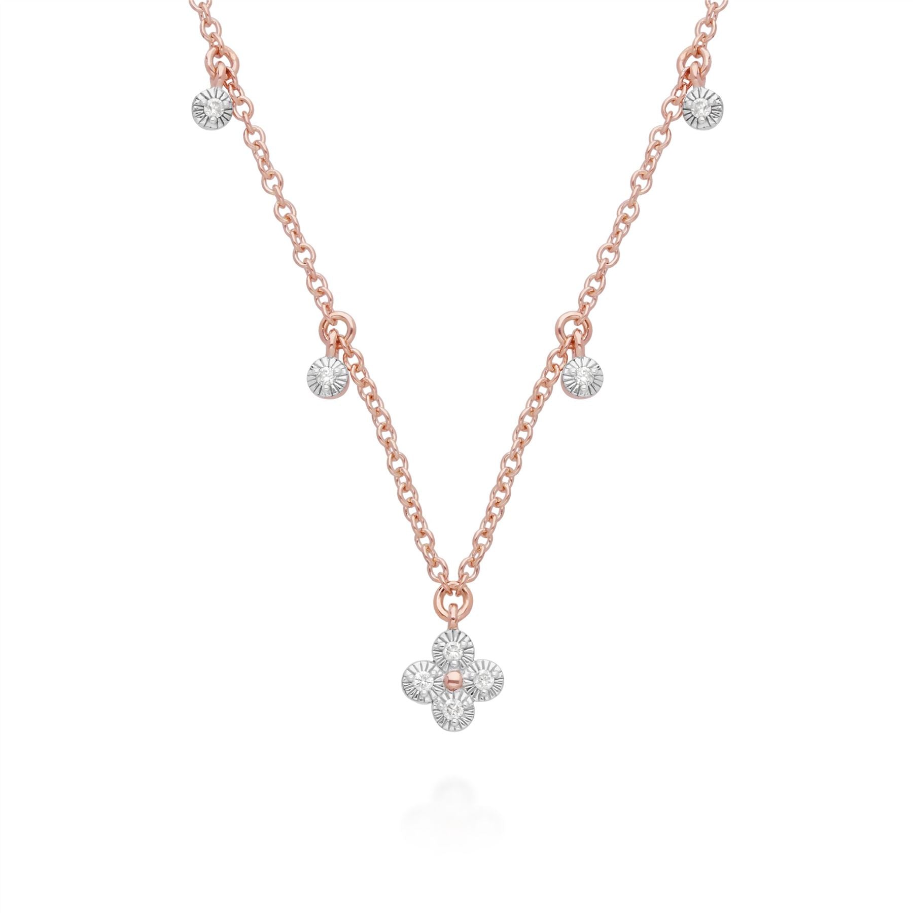 Diamond Flowers Choker Charm Necklace in 9ct Rose Gold