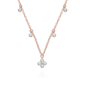 Diamond Flowers Choker Charm Necklace in 9ct Rose Gold