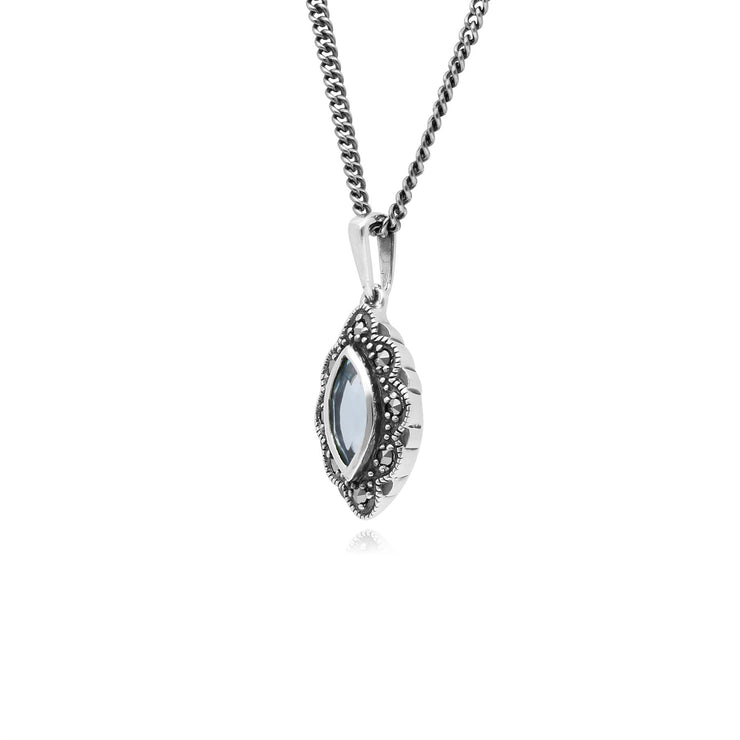 Collana in stile Art Deco Argento 925 Marchesa Topazio azzurro e Marcasite