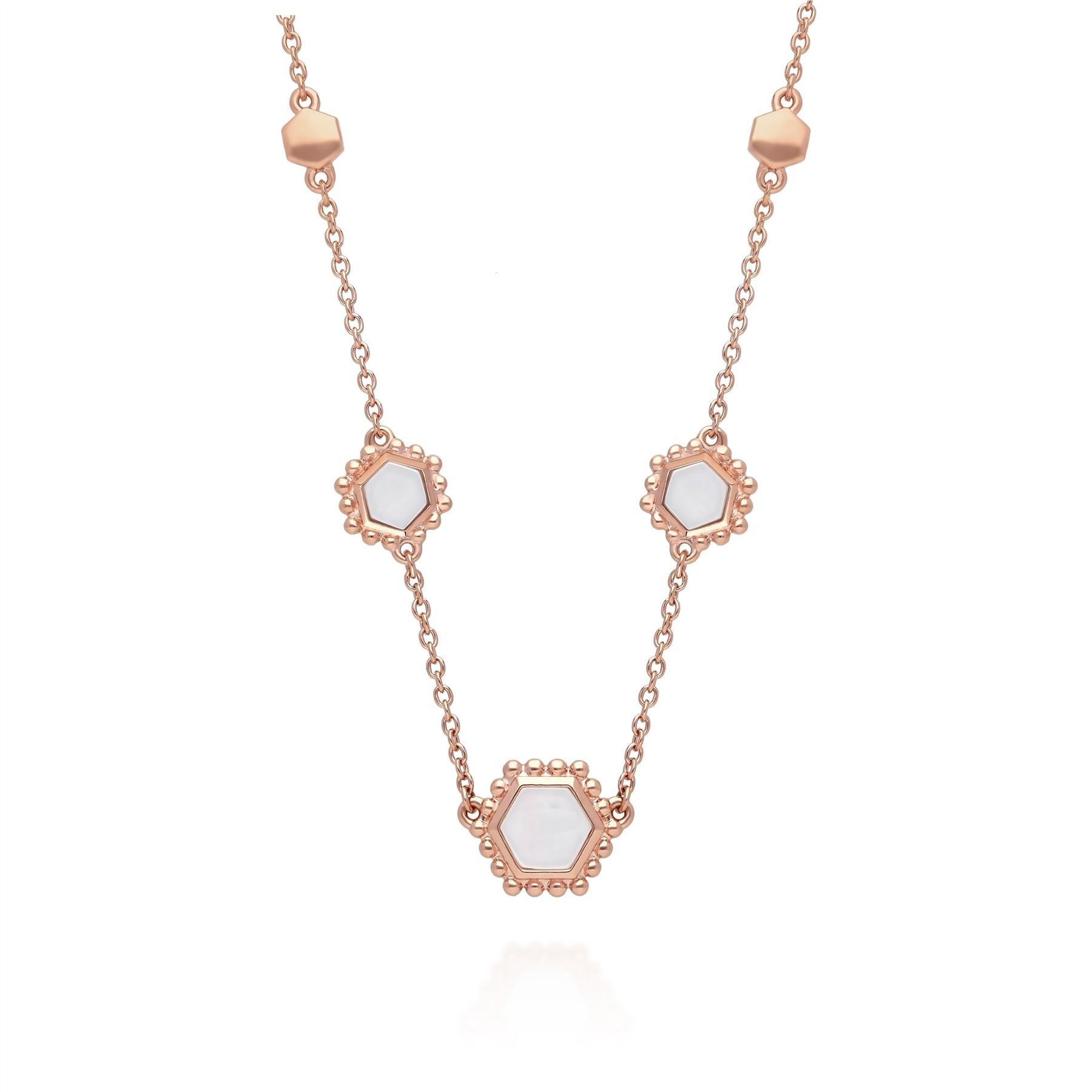 Mother of Pearl Slice Chain Necklace in Rose Gold Plated Sterling Silver