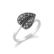 Anello con foglia in MARCASSITE IN ARGENTO STERLING ART NOUVEAU da 0,4 ct