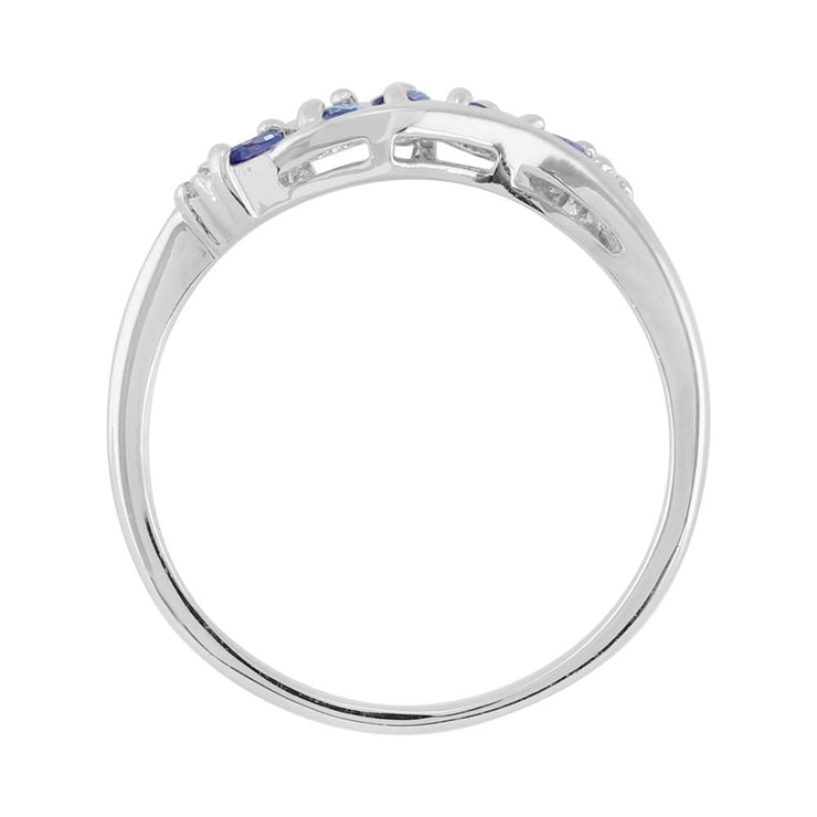 Anello in argento sterling con cinque pietre di tanzanite naturale da 0,36 ct e diamanti contemporanei