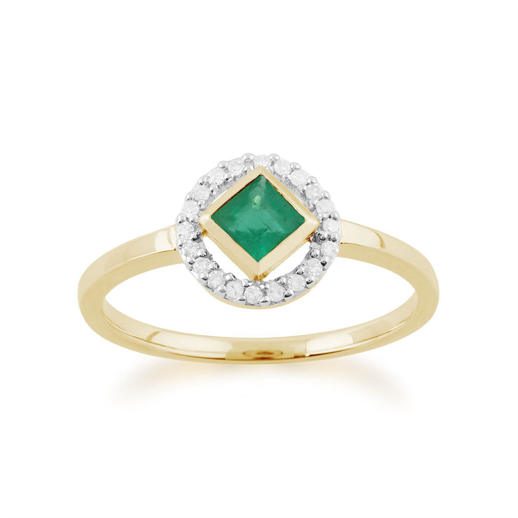 Anello Gemondo con smeraldo, anello in oro giallo da 9 ct con smeraldo da 0,27 ct e anello con diamanti
