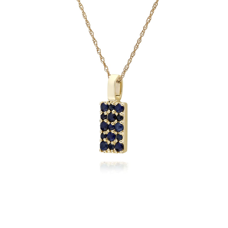 Pendente con montatura a pannello in oro giallo da 9 ct con zaffiro su catena da 45 cm