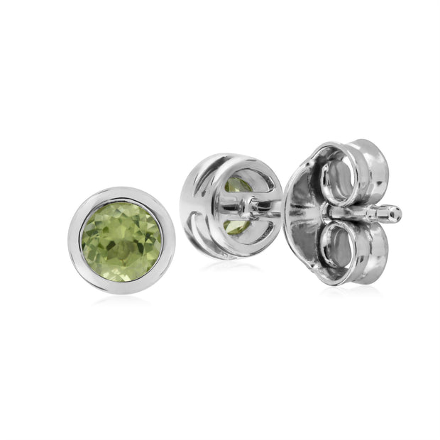 Orecchini con peridoto rotondi semplici Chaton in argento sterling