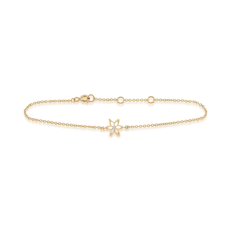 Bracciale con diamanti, bracciale Spring Starflower in oro giallo da 9 ct con diamanti da 0,03 ct