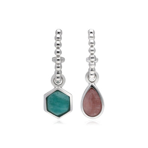 Rhodochrosite & Amazonite Mismatched Hoop Earrings