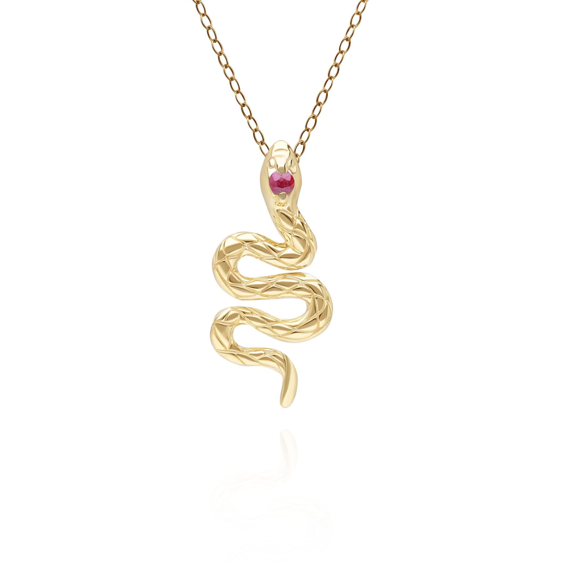 ECFEW™ Pendente Collana Serpente avvolgente e Rubini in Oro Giallo da 9 Ct