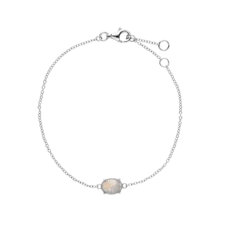 Bracciale in argento sterling con pietra di luna arcobaleno ovale da 19 cm