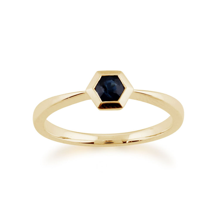 Anello Gemondo con zaffiro, anello esagonale in oro giallo da 9 ct con zaffiro da 0,27 ct