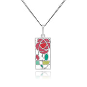 Collana e orecchini con ciondolo stile Rennie Mackintosh in argento 925 con smalto rettangolare rosa Glasgow
