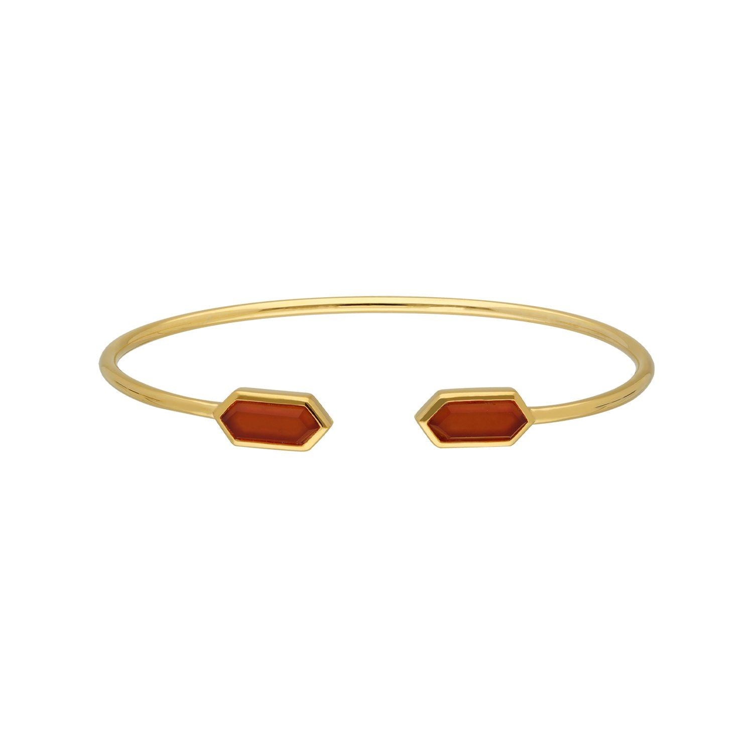 Geometric Dyed Red Carnelian Open Bangle in Gold Plated Sterling Silver