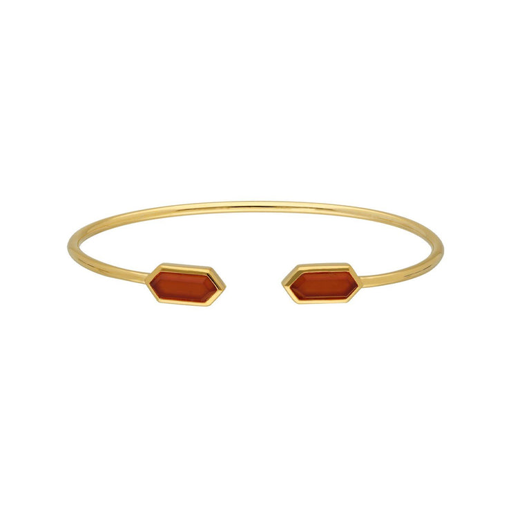 Bracciale rigido geometrico in argento 925 placcato oro con corniola tinta rossa