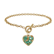 Classico braccialetto con ciondolo a forma di cuore in oro giallo 375 con smeraldi