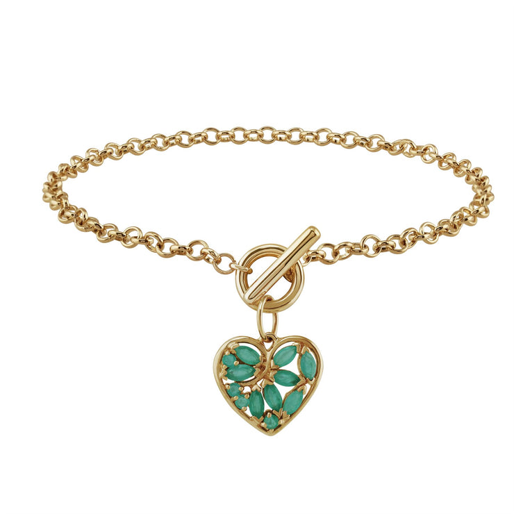 Classico braccialetto con ciondolo a forma di cuore in oro giallo 375 con smeraldi