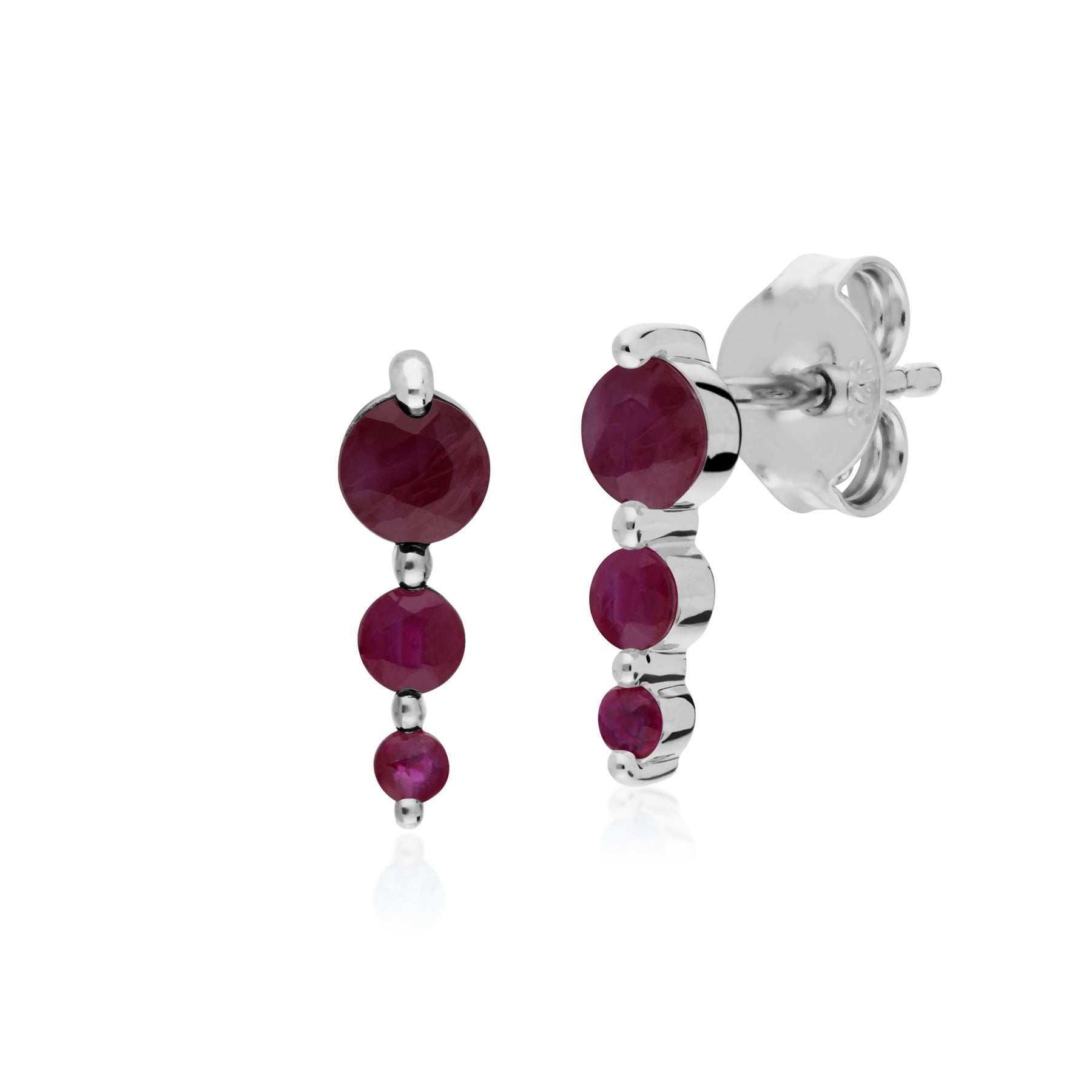 Collana e orecchini classici con tre pietre rotonde in argento 925 con rubini