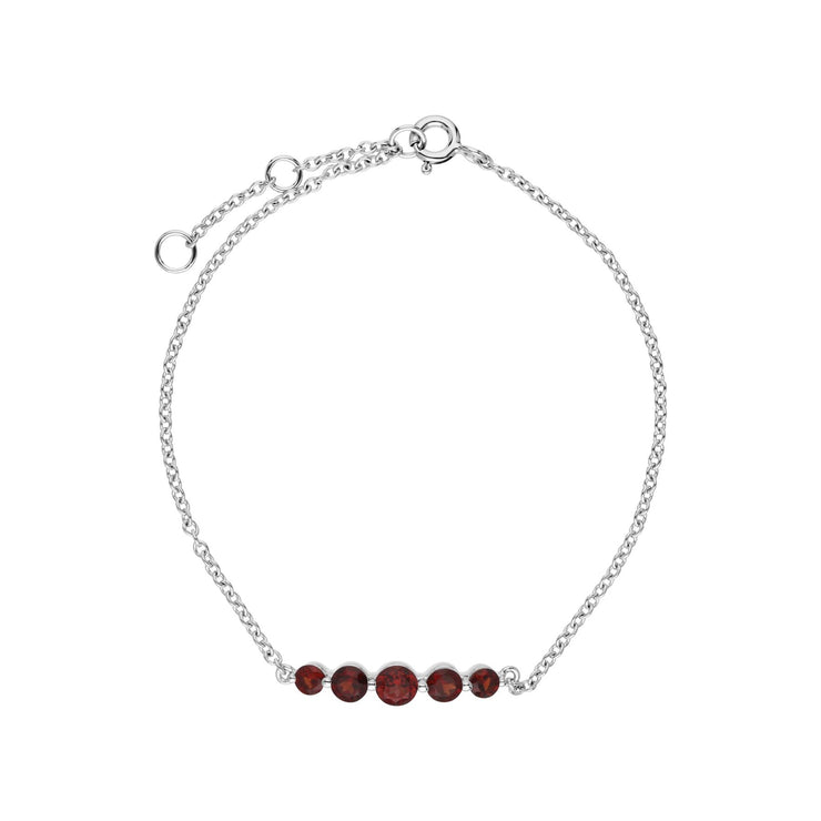 Bracciale in argento sterling con cinque pietre di granato rotonde graduate da 19 cm