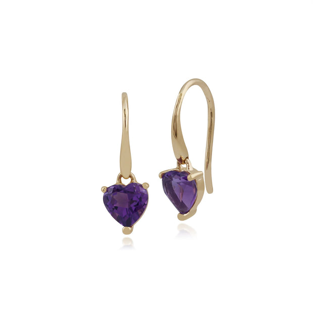 Orecchini classici a forma di cuore pendenti con montatura in oro giallo 375 con ametista