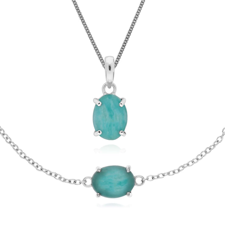 Bracciale e pendente classici in argento 925 con amazzonite