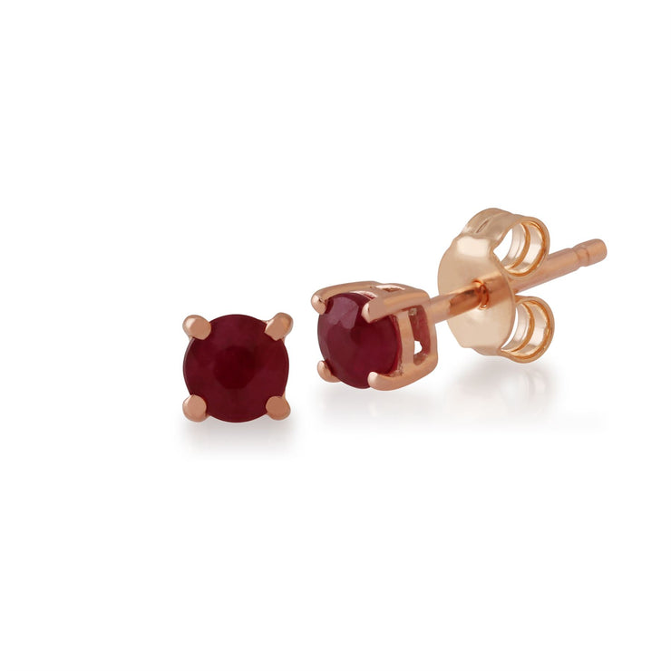 Orecchini classici rotondi con rubino e diamanti  in oro rosa 375