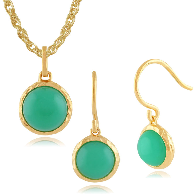 Orecchini pendenti e pendenti Boho in argento 925 placcato oro giallo con castone rotondo in crisoprasio verde