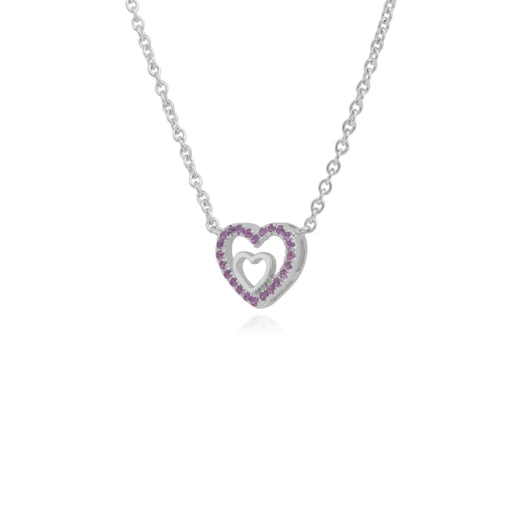 Collana con zaffiro rosa, PENDENTE CUORE CON ZAFFIRO rosa in argento sterling su catena da 45 cm