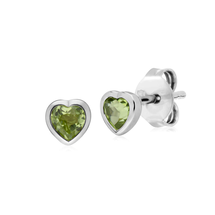 Orecchini a bottone a cuore con peridoto in pietra singola in argento sterling
