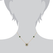 Collana classica in stile Halo con smeraldi quadrati e diamanti in oro giallo 925