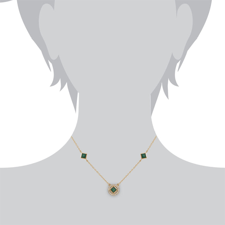 Collana classica in stile Halo con smeraldi quadrati e diamanti in oro giallo 925
