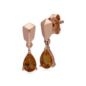 Micro Statement Citrine Earrings in Rose Gold Plated 925 Sterling Silver