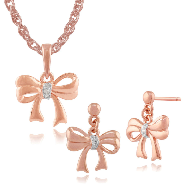 Ciondolo e orecchini con bottone a nodo classico Argento 925 placcato oro rosa Diamante