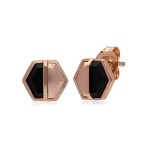 Black Onyx Hexagon Stud Earrings