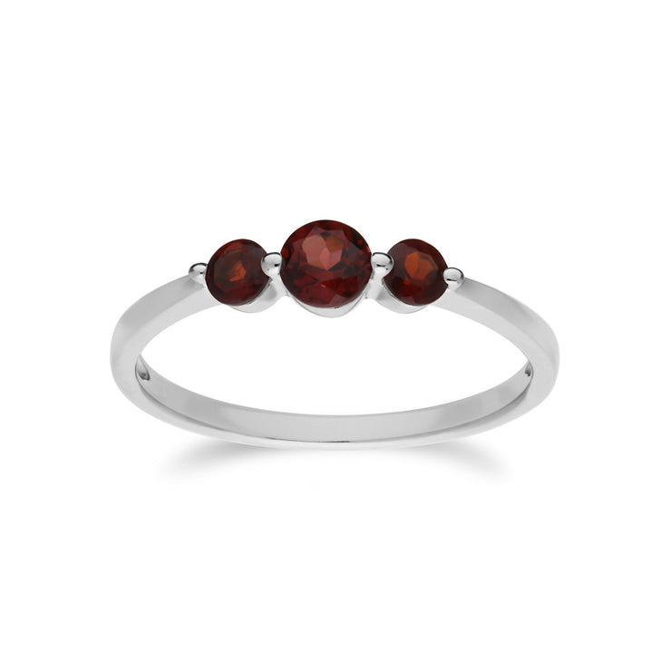 Collana e anello classici con tre pietre di granato in argento 925