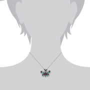 Collana Papillion Stile Art Nouveau Argento 925 Ovale Ametista, Marcasite e Smalto