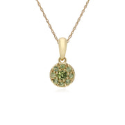 Pendente con montatura rotonda in oro giallo con peridoto da 9 ct su catena da 45 cm