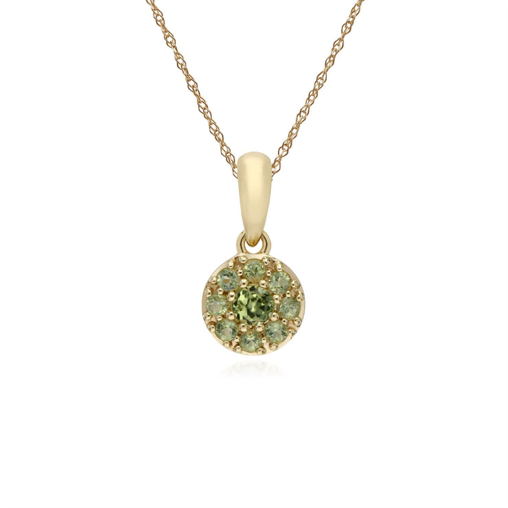 Pendente con montatura rotonda in oro giallo con peridoto da 9 ct su catena da 45 cm