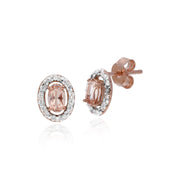 Anello Solitario e Orecchini Classici a Lobo in Oro Rosa 375 Morganite Ovale e Diamante