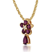 Ciondolo e orecchini a bottone floreale in argento 925 placcati in oro con rodolite e diamanti