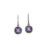 Orecchini con ametista, orecchini pendenti con cuscino in argento sterling con ametista e marcasite