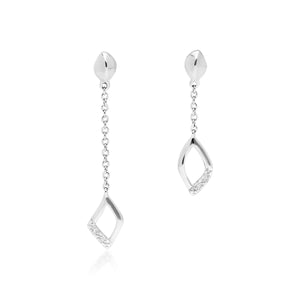 Diamond Pave Mismatched Dangle Drop Chain Earrings in 9ct White Gold