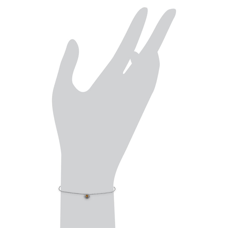 Bracciale floreale rotondo in argento 925 con citrino