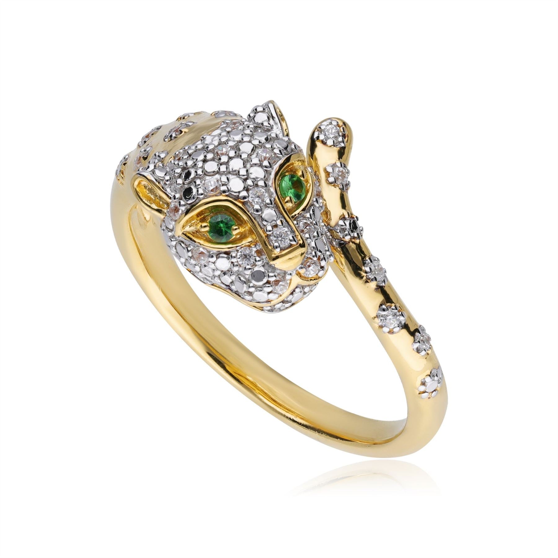 ECFEW™ "The Unifier" Anello ghepardo con tsavorite e diamanti in oro giallo da 9 ct