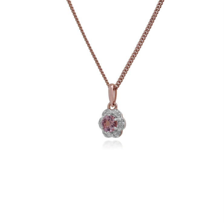 Ciondolo floreale in stile Halo con morganite in oro rosa 375 e diamanti