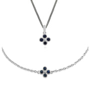 Bracciale in argento 925 con trifoglio floreale e pendente con zaffiro rotondo