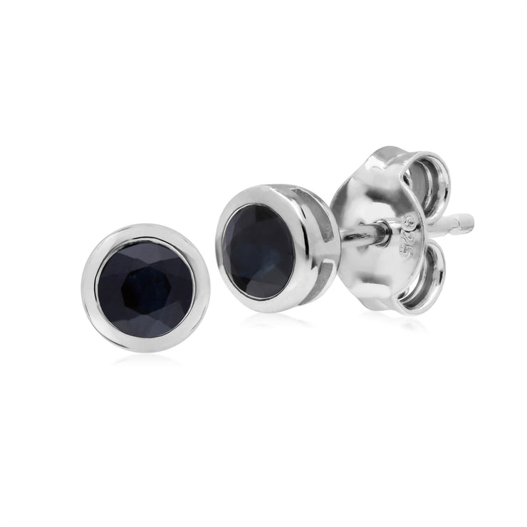 Orecchini con zaffiro rotondi Chaton semplice in argento sterling