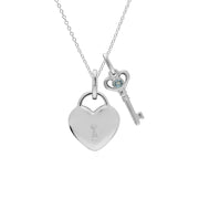 Classico ciondolo con lucchetto a cuore in argento 925 e ciondoli chiave acquamarina