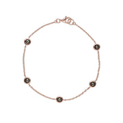Bracciale in marcasite con cinque pietre in argento sterling placcato oro rosa da 19 cm