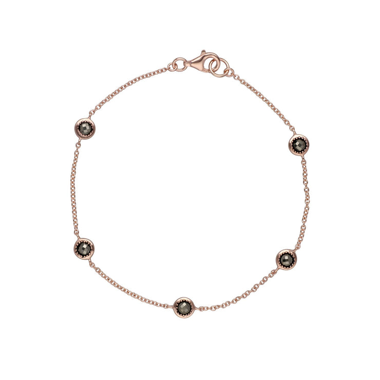 Bracciale in marcasite con cinque pietre in argento sterling placcato oro rosa da 19 cm